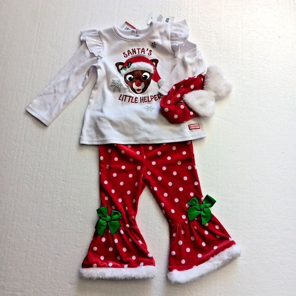 Cracker Barrel Rudolph The Red Nosed Reindeer 3- Piece Set Girls 12mo Headband